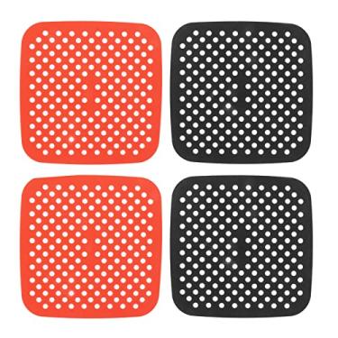 Imagem de Fritadeira de ar de silicone reutiliza tapetes de fryer não lava -louças de lava -louças de lava -louças Freatria de ar quadrado para fritadeira de ar forte preto preto 4pcs (21cm/8.3in)