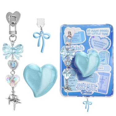 Imagem de AIERSA Lindo conjunto de pingentes para Kindle, incluindo plugue antipoeira tipo C/USB C, suporte de coração, chaveiros brilhantes com gancho para acessórios Kindle, compatível com Kindle Paperwhite