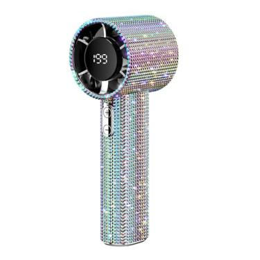 Imagem de Ventoinha turbo portátil portátil – Fashion Full Diamond 1800 mAh USB recarregável pessoal operado por bateria mini mini ventilador de bolso pequeno para viagem/ao ar livre/férias/praia/atividades ao