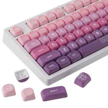 Imagem de Sunzit Teclas MOA, 131 teclas fofas de urso PBT personalizadas 60 65 75 100 por cento, conjunto de teclas Dye-Sub para teclado mecânico MX Switches (Roxo)