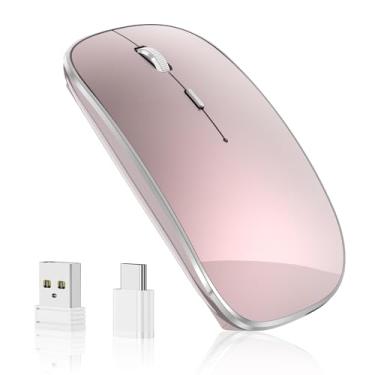 Imagem de Halpilt Mouse sem fio carregável, portátil, silencioso, USB e tipo C, modo duplo, sem fio, 3 DPI ajustáveis para laptop, Mac, Android, PC (Q23S ouro rosa)