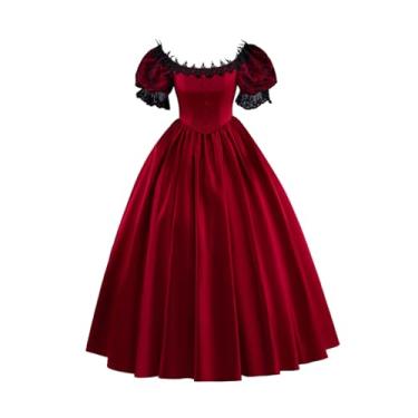 Imagem de CosplayDiy Vestido feminino rococó com manga de renda, vestido vitoriano, histórico, fantasia da Guerra Civil, Vermelho, GG