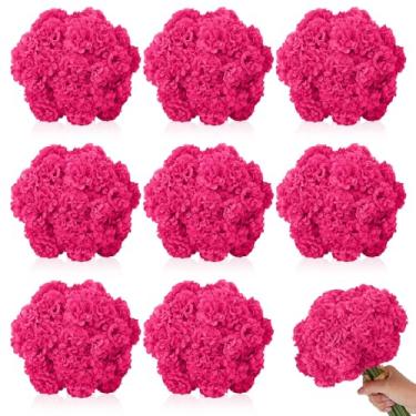 Imagem de Ovveroche 72 peças de flores artificiais de hortênsia rosa choque, buquê floral redondo para decoração de casa, casamento, festa e decoração sazonal, flores falsas realistas para centros de mesa