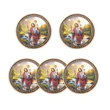Imagem de Saint Christopher Protection Medal for Safe Travel Driving, St. Christopher Challenge Coin Religious Prayer Pocket Token for Traveler Safe Journey Christian Gift (Pack of 5)