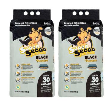 Imagem de Kit com 2 Tapete Higiênico Super Secão Black Premium 80x60cm 30 Unidades