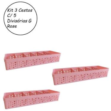 Imagem de Kit 3 Cesto Organizadores Armário Gaveta Lavanderia Rosa - Usual Utili