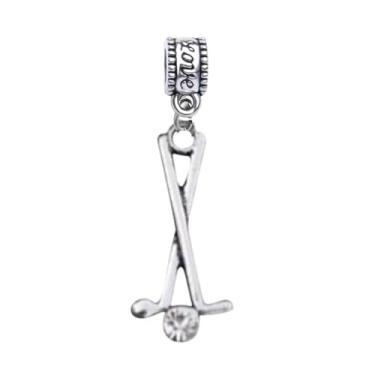 Imagem de Berloque de golfe – Pingente banhado a prata – Compatível com pulseiras Pandora, Troll, Chamilia e Europeias – Joias esportivas e acessórios – Presente para golfistas, pequeno, prata, sem pedra