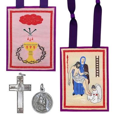 Imagem de Escapulário roxo de Marie Julie Jahenny Bênção e Proteção Cruz do Perdão e Medalha de Nossa Mãe da Boa Guarda Escapulario Morado (conjunto de medalha escapulária e cruz)