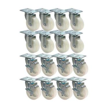 Imagem de Kit 16 un roda rodízio giratório freio nylon 3 pol 75mm - AJAX