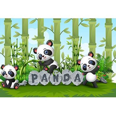 Imagem de Yeele Pano de fundo de panda de desenho animado de 2,4 x 1,8 m para fotografia, pastagem, bosque de bambu, fundo de aniversário fofo para chá de bebê recém-nascido, meninos, meninas, festa de