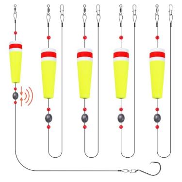 Imagem de CWSDXM Rolhas flutuantes de cortiça, boias deslizantes para pesca de peixe vermelho e truta salpicada, rolhas pesadas para água salgada e doce 5 cm 7,6 cm 10 cm 12,7 cm (amarelo-vermelho, 10 cm)