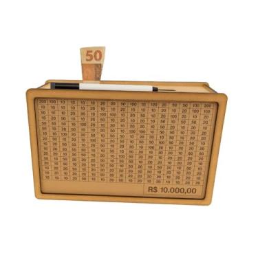 Imagem de Cofre Desafio 10mil Motivacional Cofre de Dinheiro Caixa de Poupança Cofre Madeira MDF Caixa Dinheiro De Madeira Método Japonês Desfio10 K