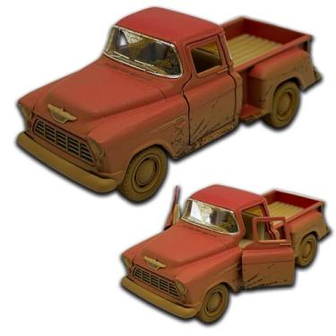Imagem de Miniatura de carro Chevrolet Stepside 1955 em Metal, com fricção, pneus em borracha, abertura de portas laterais, 12 CM, 1/32, Resistente a quedas (Vermelho Lameado)