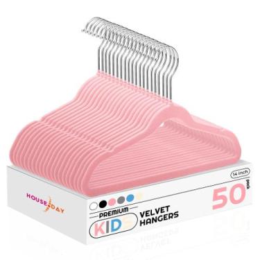 Imagem de Cabides de veludo para crianças HOUSE DAY, 14 cm, pacote com 50, rosa