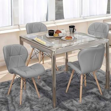 Imagem de Kit 4 Cadeiras Charles Eames Eiffel Slim Wood Estofada Cinza - Lianto Decor