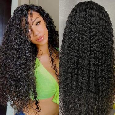 Imagem de Perucas frontais de renda, onda de água, 180% de densidade, cabelo hum