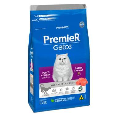 Imagem de Ração Premier Gatos Adultos Pelos Longos Sabor Salmão 1,5kg