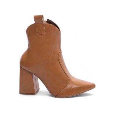 Imagem de Bota Feminina Caramelo Elegante com Fivela Salto Conforto - Torricella