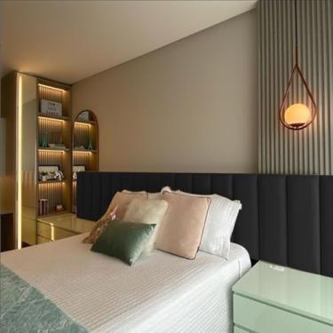 Imagem de Cabeceiras Estofada Modular Cama Casal King e Super King Painel 2,00mX60cm Módulos Adesivos (Preto)