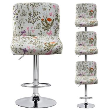 Imagem de Levoberg Conjunto de 4 capas de banco de bar impressas sem braços giratórias com costas elásticas quadradas bancadas de altura para bancos de bar com encosto médio e baixo para cozinha, sala de jantar