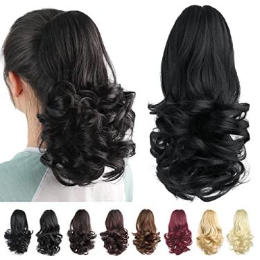 Imagem de HSPJHTM Extensões de rabo de cavalo preto, extensão de rabo de cavalo para mulheres, cacheado, 30,5 cm, extensões de cabelo sintético de rabo de cavalo ondulado para o dia das bruxas para uso diário