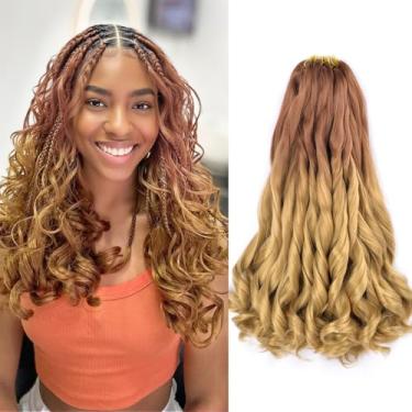 Imagem de Cabelo trançado encaracolado francês 40,6 cm pacotes com 8 extensões de cabelo trançado ondulado saltitante com pontas encaracoladas 75 g/pacote de cabelo sintético de crochê para mulheres negras