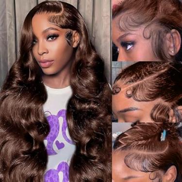 Imagem de Perucas de cabelo humano com densidade de 250% para mulheres 9 x 15 HD, peruca frontal transparente sem cola, com cordão, castanho chocolate, ondulado, cabelo ondulado, perucas para usar e usar, como