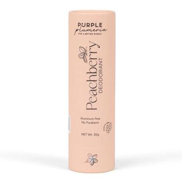 Imagem de Desodorante 100% certificado sem plástico, sem alumínio e fórmula sem parabenos para frescor o dia todo com ingredientes naturais (pêssego e baga)
