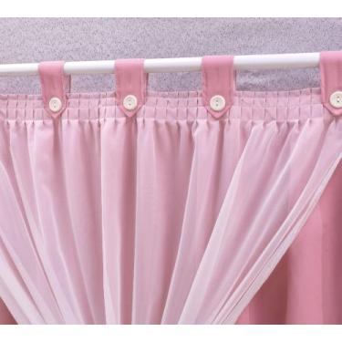 Imagem de Cortina para quarto bebê fundo rosê liso com voal bege - MEDINA CONFEC