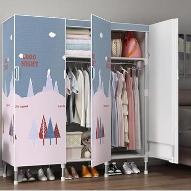Imagem de Guarda-roupas De Lona Para Quarto - Cabideiro De Metal Com Vara De Pendurar Organizador De Roupas - Prateleiras De Armazenamento Para Armário De Quarto, 2, 165x50x172cm