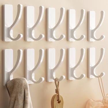 Imagem de Ganchos de parede adesivos para toalhas, casacos, ganchos resistentes (5,9 kg), gancho de metal para porta, banheiro, dormitório, armário - cabide para bolsa, roupão, mochila - sem danos à parede