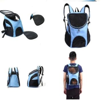 Imagem de Mochila Passeio Caes Gatos Bolsa Transporte Pet Dog Bag Viagem Canguru Cachorros Petshop Azul