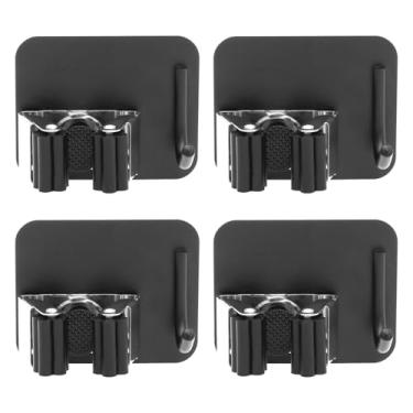 Imagem de Suporte de vassoura de esfregão montado na parede, organizador de vassoura, ferramenta de armazenamento, ancinho, resistente, autoadesivo, vassoura de aço inoxidável e cabide de esfregão com gancho