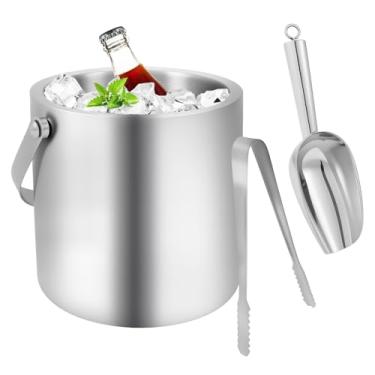 Imagem de DJAPWPX Balde de gelo de aço inoxidável, balde de gelo isolado de camada dupla, recipiente refrigerador de bebidas portátil para festa