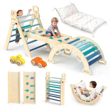 Imagem de Conjunto triangular BlueWood Pikler de brinquedo de escalada com almof