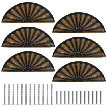 Imagem de FALESOUL Pacote com 6 puxadores de gaveta de latão escovado puxador central de 7,6 cm puxadores de gaveta de liga de zinco puxadores de armário de cozinha puxadores de armário de meia lua puxadores