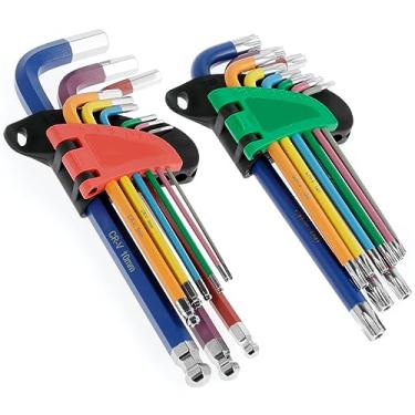 Imagem de Conjunto de chaves Torx Allen com 18 peças, aço cromo vanádio T10-T50, conjunto de chaves Torx Torx 1,5 mm-10 mm com código de cor e marcação de tamanho, kit de chaves hexagonais estrela para conserto