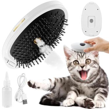 Imagem de DJAPWPX Escova a vapor para gatos para cuidados de animais de estimação, escova fumegante confortável para gatos, pente compacto com spray para gatos, escova a vapor com dentes macios para cães,