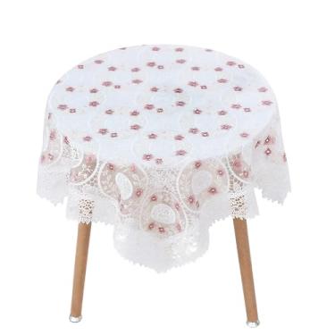 Imagem de Savagrow Toalha de mesa quadrada branca com lírios de 89,9 cm de renda bordada vintage para mesa de centro redonda ou quadrada