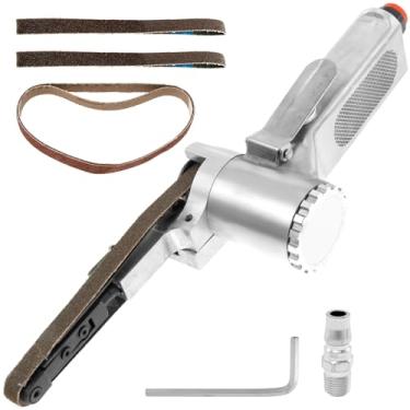 Imagem de Mini lixadeira de correia pneumática com 5 correias, mini esmerilhadeira angular portátil, ferramenta pneumática industrial, mini lixadeira de correia portátil para lixamento de metal de madeira