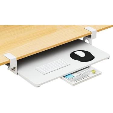 Imagem de CALASK Bandeja de teclado de mesa, bandeja de teclado grande de 68 x 30 cm com suporte de clipe C, fácil instalação, suporte para teclado de computador, para estudo em casa e escritório
