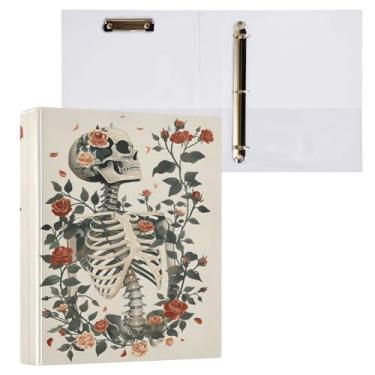 Imagem de Fichário com 3 anéis, esqueleto e rosas, fichário redondo de 3,8 cm, fichário com 200 folhas para mulheres, homens, escritório, crianças, material escolar, 1 pacote