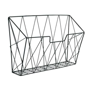 Imagem de IEUDNS Porta-revistas, porta-arquivos de parede, organizador de correspondência multifuncional de metal decorativo, porta-jornais para documentos, livros, Preto