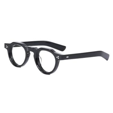 Imagem de Armação de óculos retrô grossa de acetato embutida, clássica, vintage, masculina, feminina, unissex, oval, redonda, dobradiças de metal, Preto