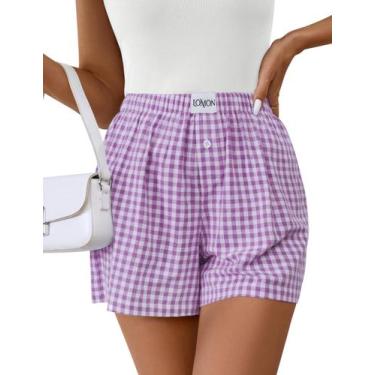 Imagem de Shorts boxer LOMON femininos casuais de verão, pijama de algodão roxo