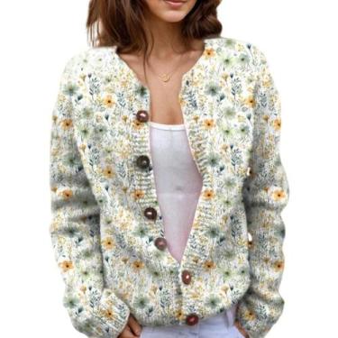 Imagem de Suéter de malha feminino Akivide com estampa floral de outono