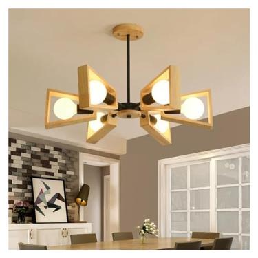 Imagem de Lustre de teto moderno E27 Windmill LED - Luz suspensa de madeira compatível com sala de estar, quarto, lâmpadas de lustre
