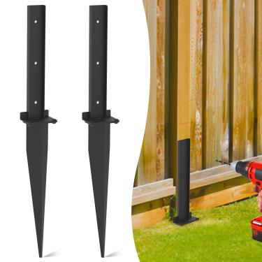 Imagem de Kit de reparo de poste de cerca, pacote com 2 âncoras de poste de cerca com placa resistente de 3 mm, pontas de metal de 15,7 polegadas de profundidade para consertar postes de madeira, caixa de