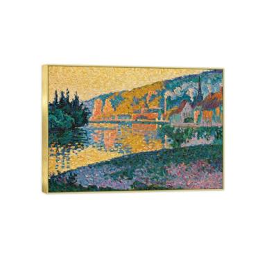 Imagem de BMZFYBS Impressão em tela famosa pintura paisagem arte de parede pôr-do-sol pôster moldura dourada para decoração de casa 70 x 100 cm 27 x 39 pol