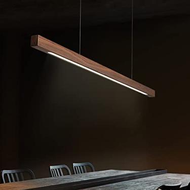 Imagem de Luminária pendente de madeira regulável com controle remoto, lustre de altura ajustável para sala de estar, vigas de madeira decorativas, luz 3000 6500K, temperatura de cor, nogueira, 150 cm